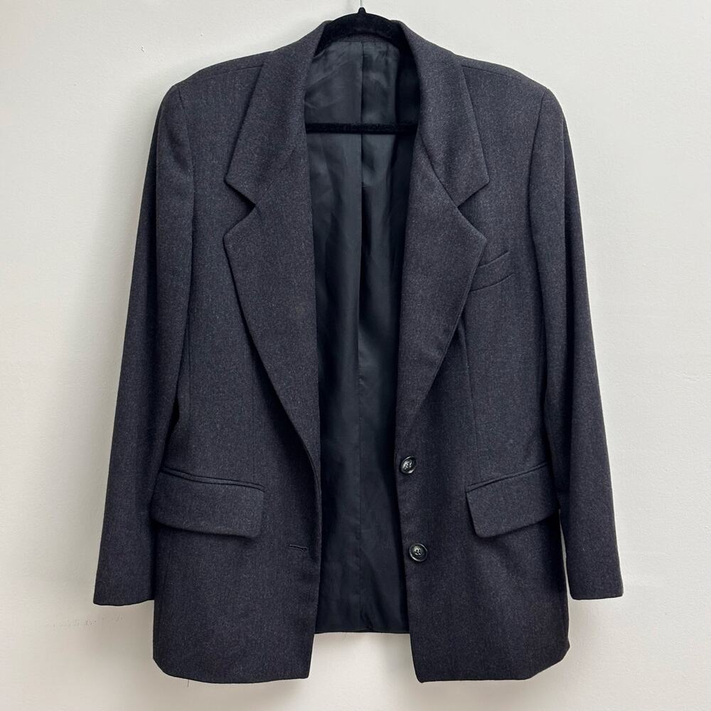Vintage Classic Charcoal Gray Oversized Wool Sports Coat Blazer Women’s Size 12